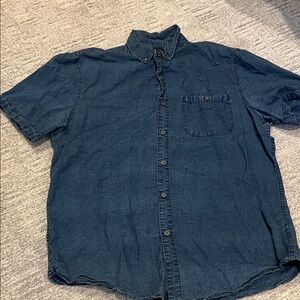Casual Men's Dark Blue Button-Down Shirt